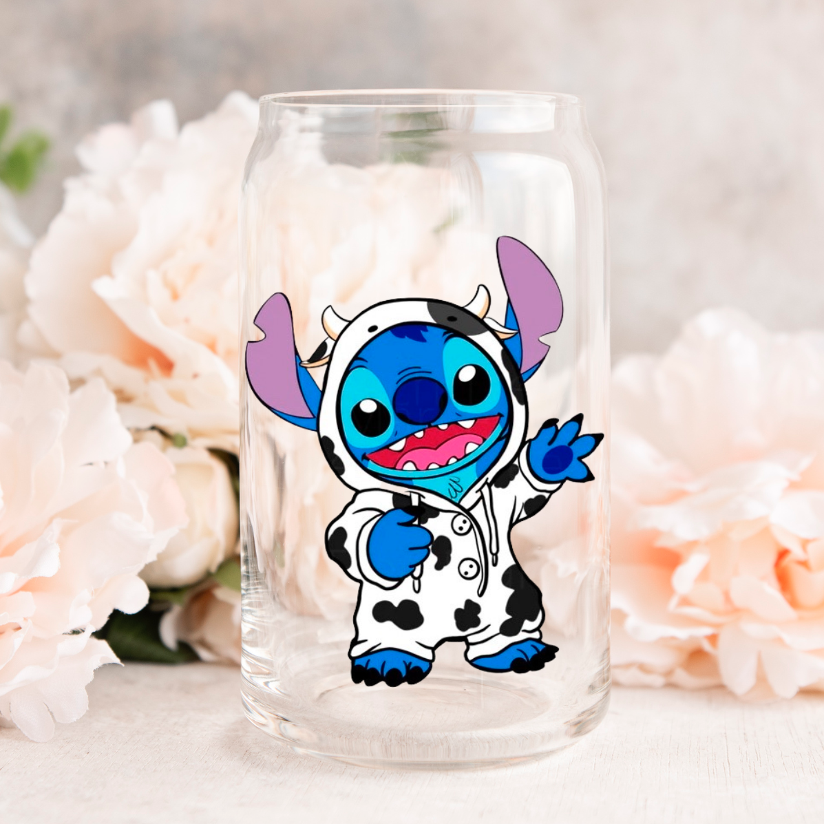 Stitch Halloween Glass Cup, Pumpkin Stitch Glass Cup, Blue Alien