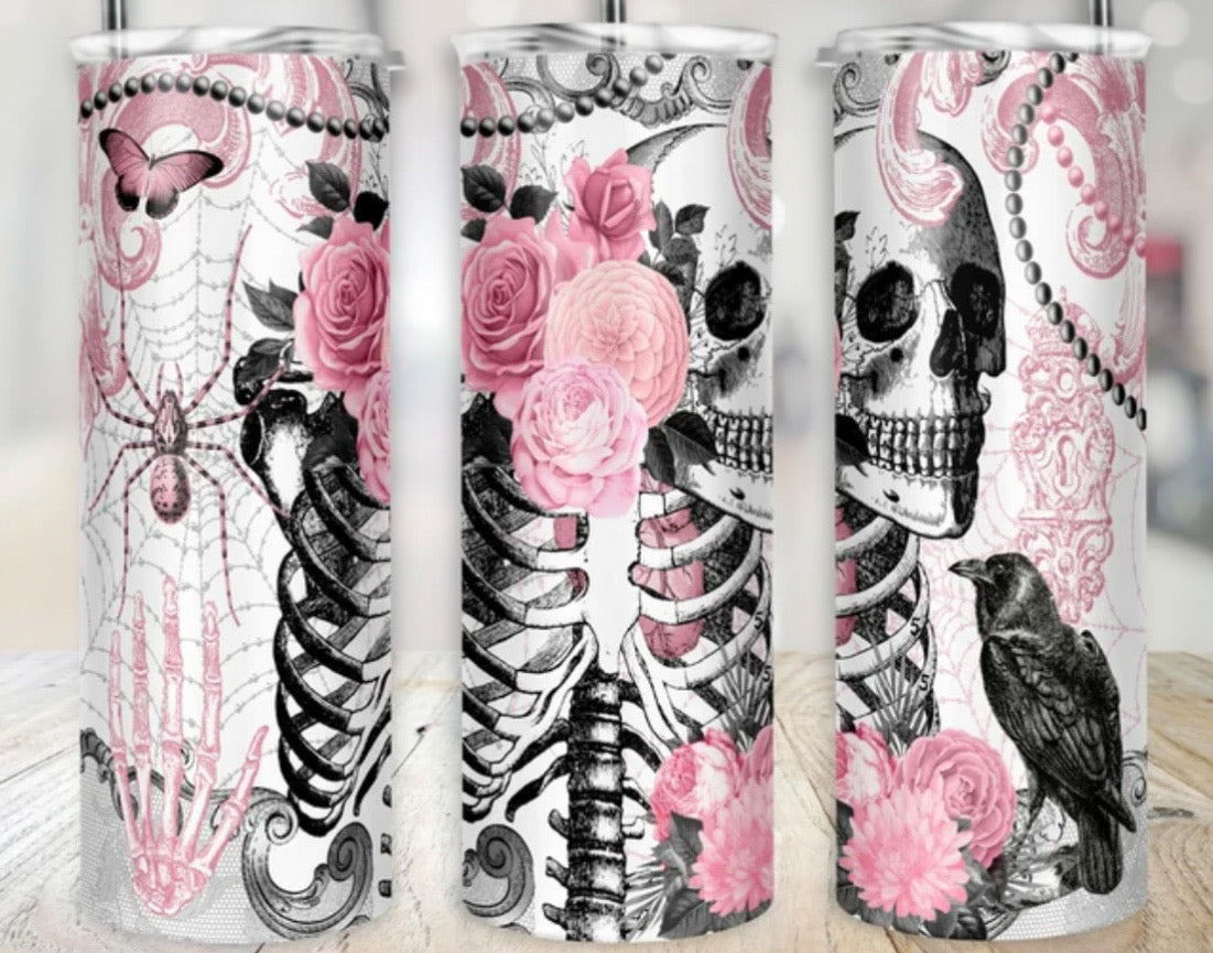 Gothic Pink Skeleton Tumbler