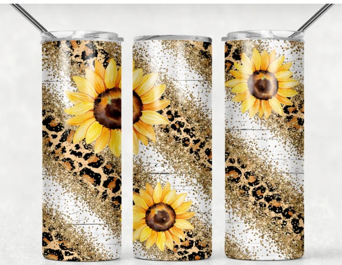 Sunflower Leopard Print Full Wrap Tumblers