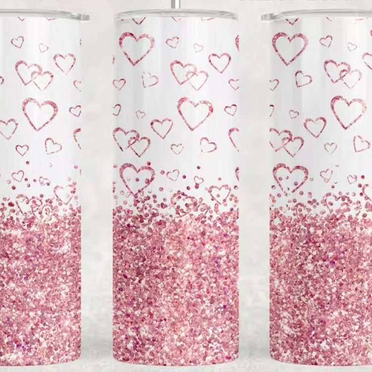 Glitter Pink Hearts Tumbler