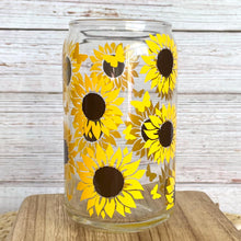 Load image into Gallery viewer, Butterfly and Sunflower Glass Can
