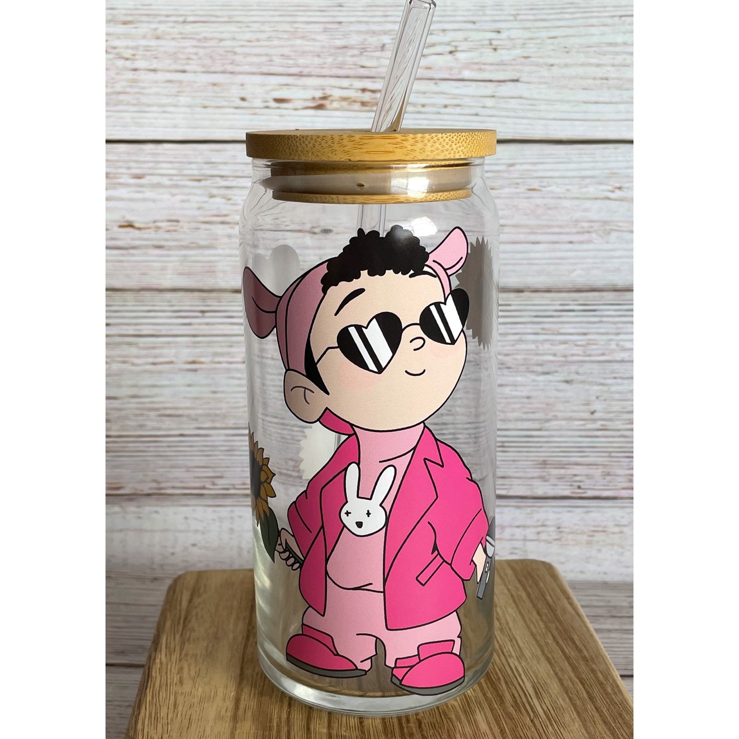 Bad Bunny Pink Jacket Glass or Starbucks Venti Cup