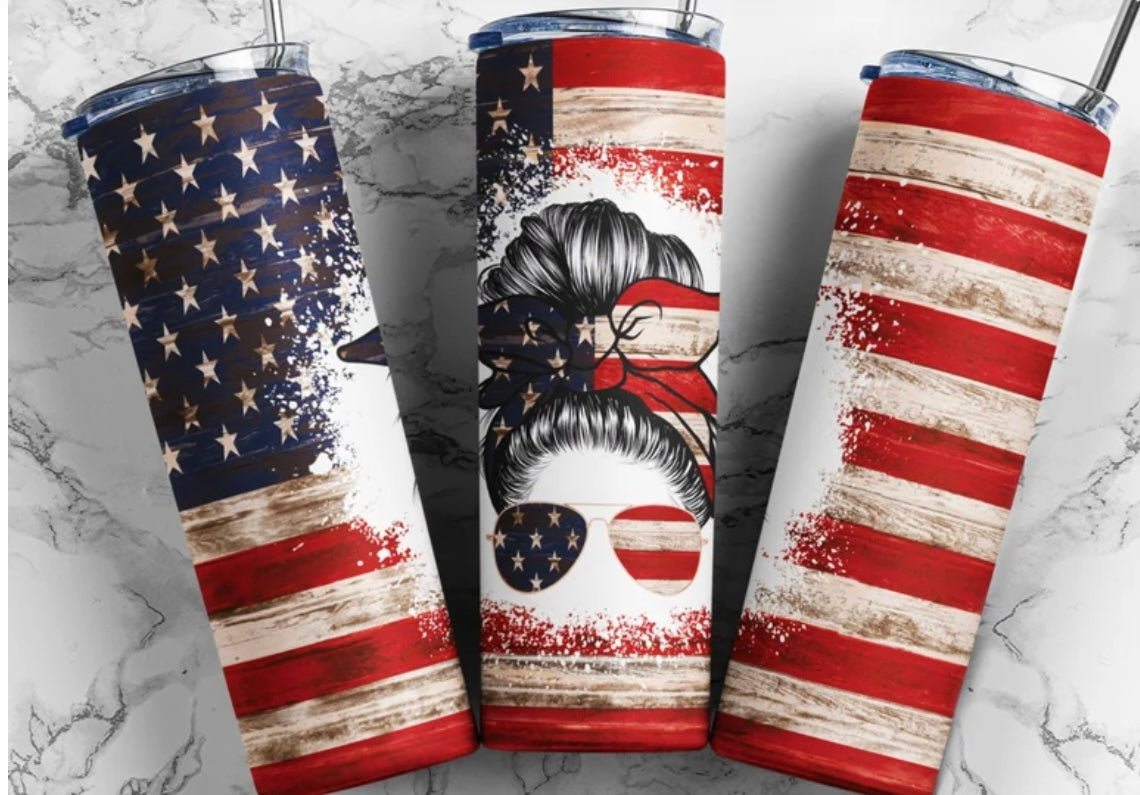 Patriotic Messy Bun Tumbler